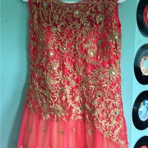 Red and Gold Embellished Dress